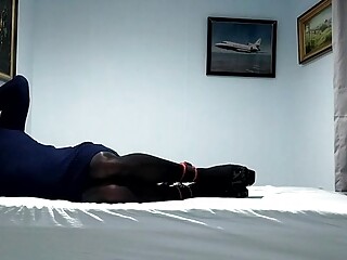 DAISY HOGTIED IN TIGHT DARK BLUE DRESS