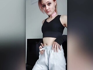 Ellen Rain Cute Slim Petite Redhead Tranny Plays With Her Big Cock And Cums On Camera