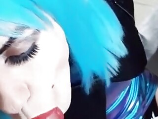 Blue Haired Sissy Gives BJ